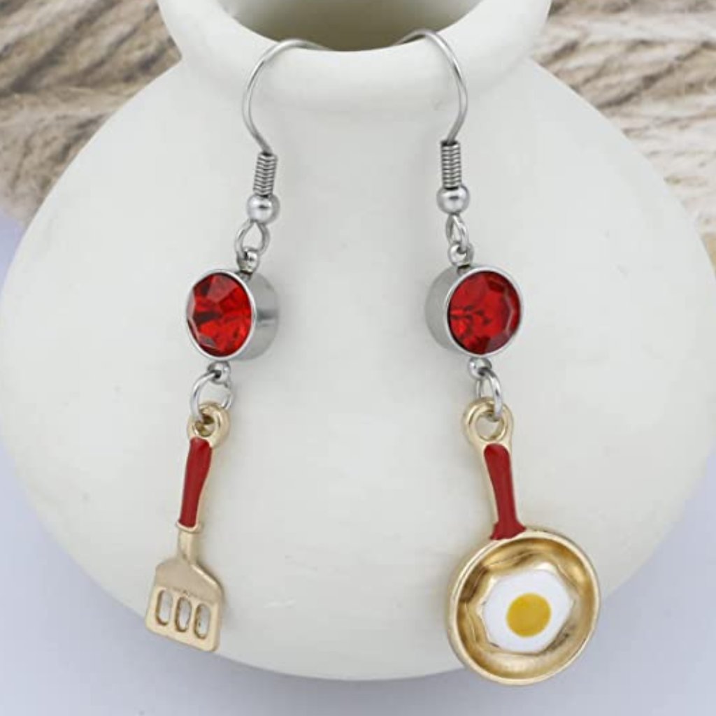 Dangle Earrings Fried Egg Frying Pan With Birthstone Earrings Cook Earrings